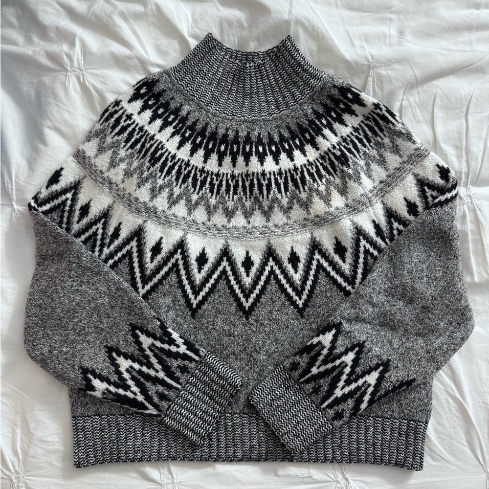 Old Navy Black White Mockneck Knit Cotton Patterned Sweater, XS